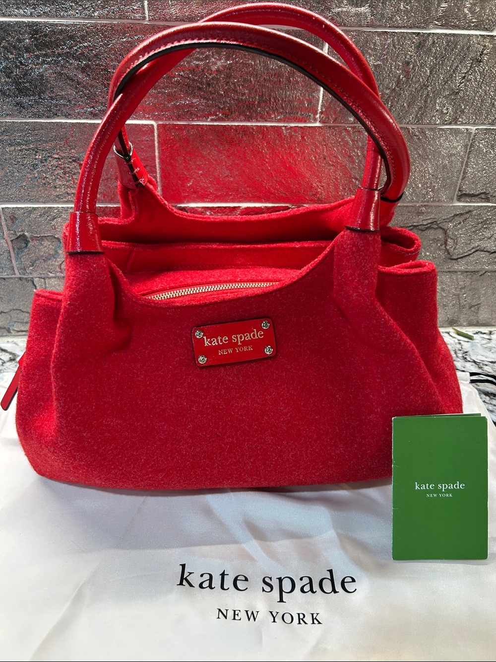 kate spade Red Wool Top-Handle Shoulder Bag with dust bag